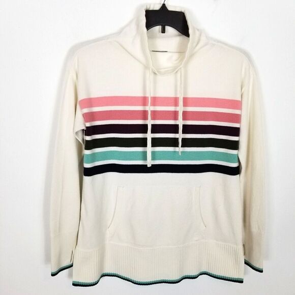 Talbots Women Cowlneck Stripe Tunic Sweater Sz M Petite White Multicolor Stripe - Picture 1 of 8